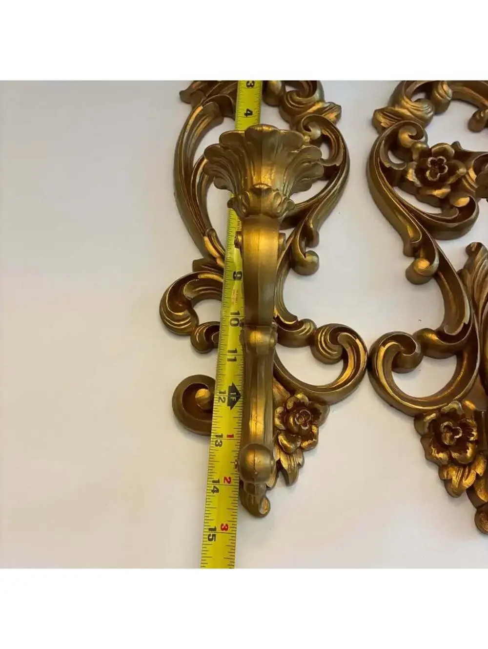 Pair Vintage HOMCO 4118 Gold Wall Candle Sconces Syroco Style w Glass Cups